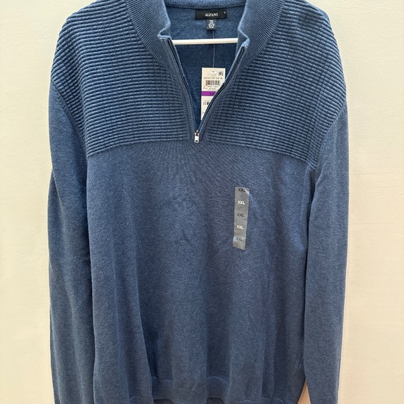 Alfani Navy Blue Cotton 1/4 Zip Collared Sweater Mens Medium - Picture 1 of 6
